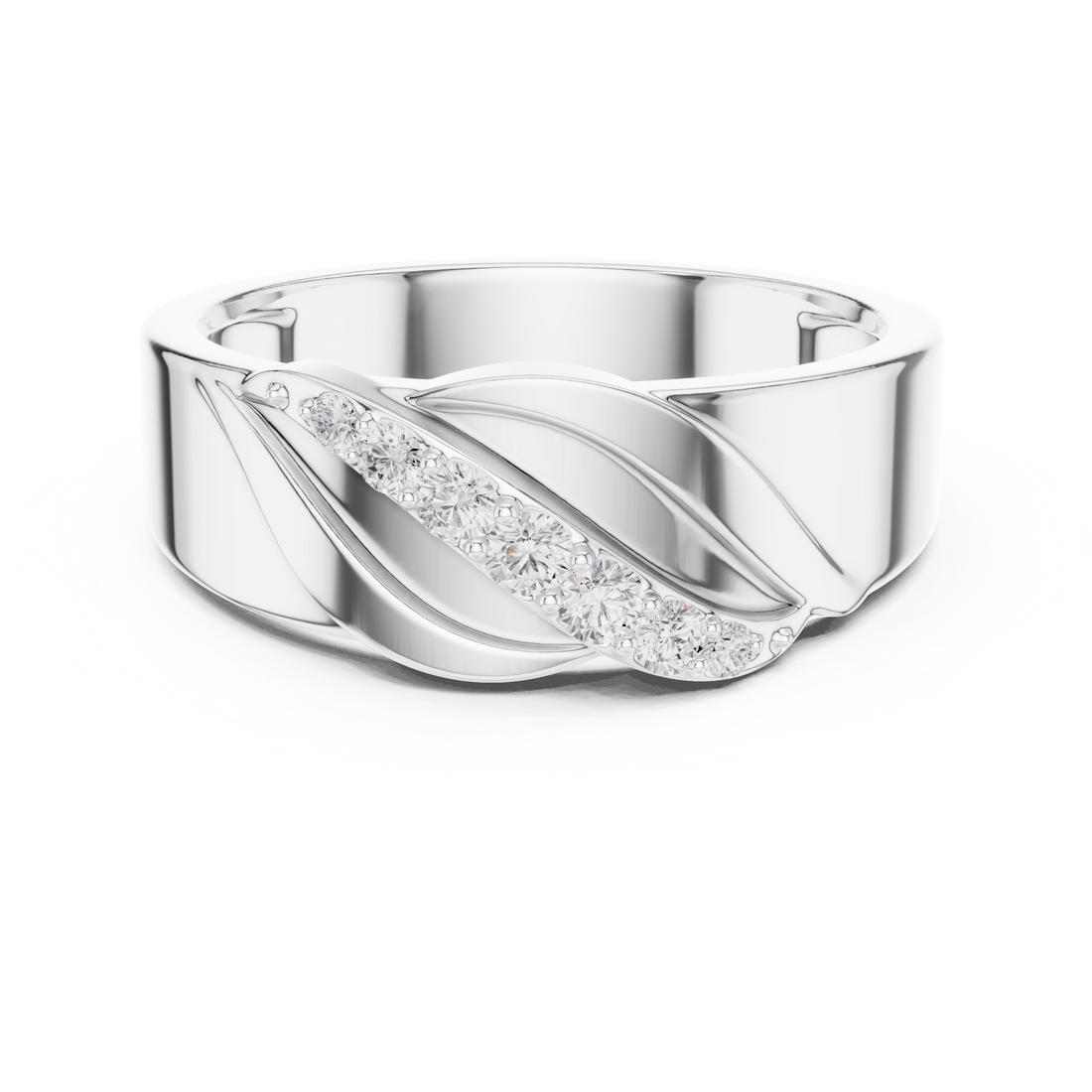 Flowing Round Diamond Twist Band with Multi Stone Row Design