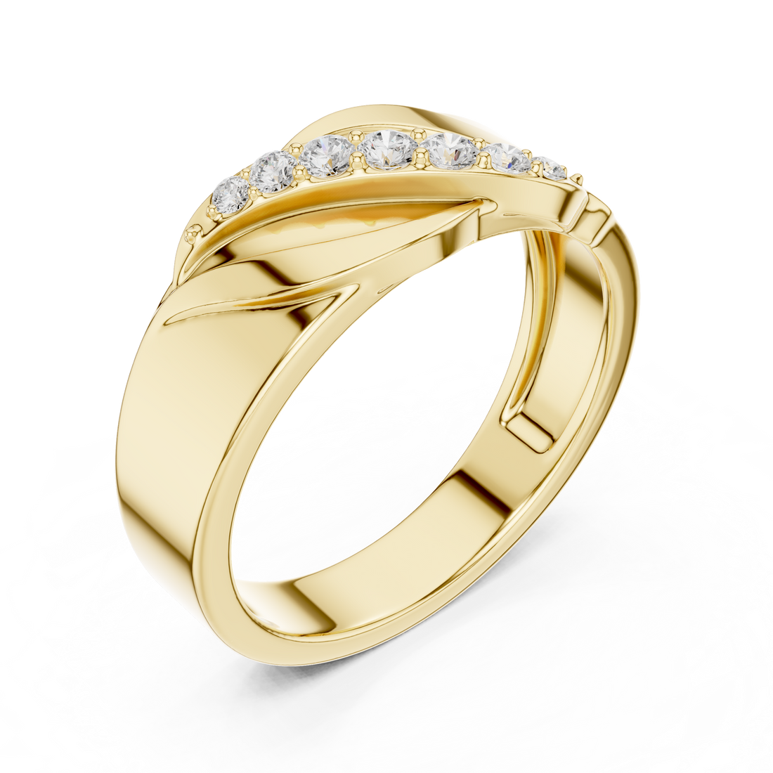 Flowing Round Diamond Twist Band with Multi Stone Row Design