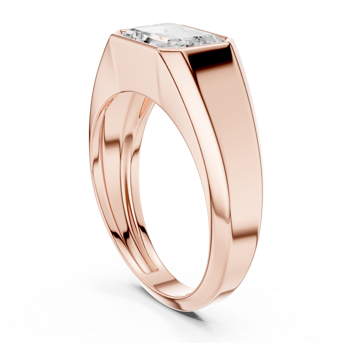 Emerald Cut Diamond Bezel Set Bold Signet Style Ring