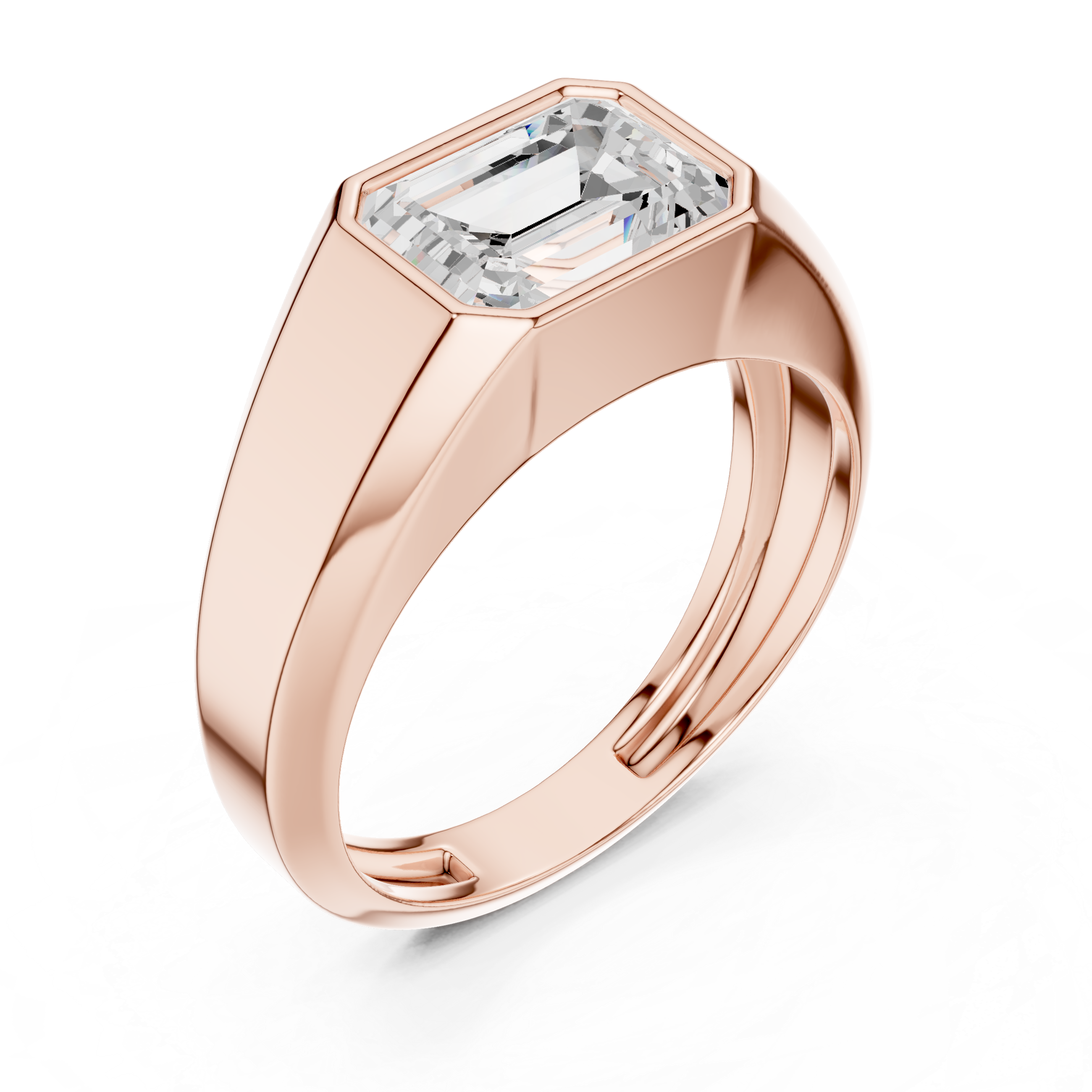 Emerald Cut Diamond Bezel Set Bold Signet Style Ring