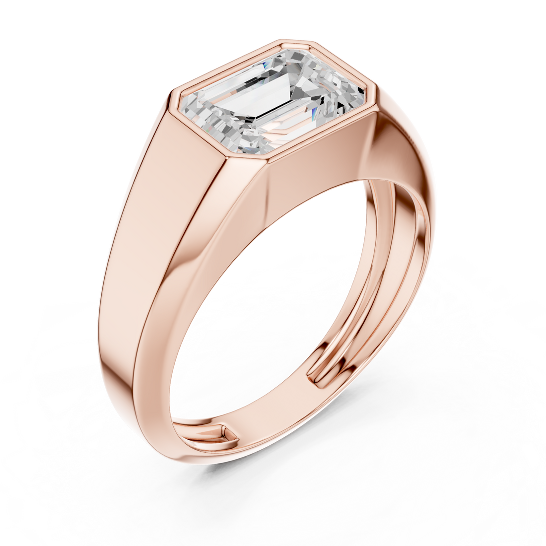 Emerald Cut Diamond Bezel Set Bold Signet Style Ring