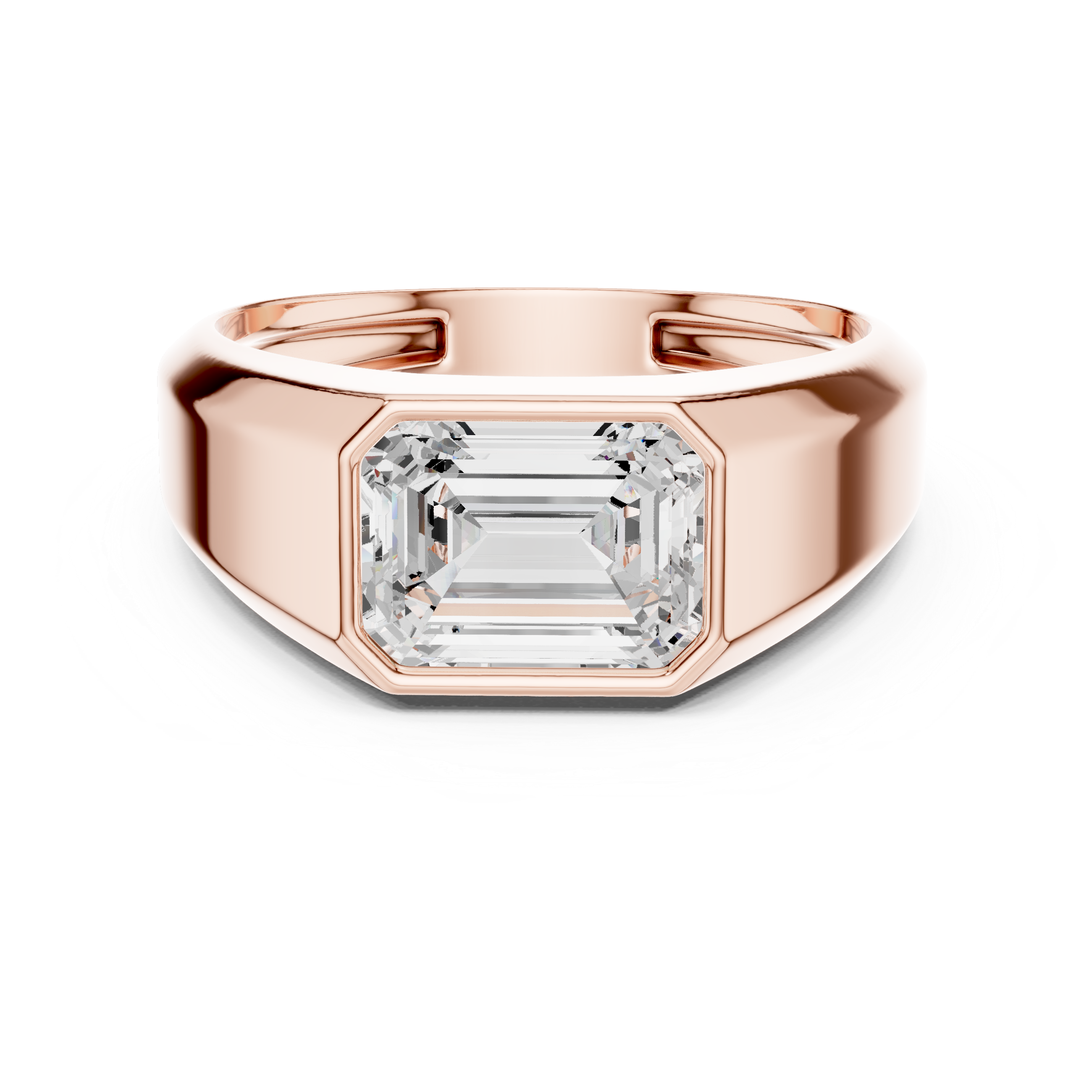 Emerald Cut Diamond Bezel Set Bold Signet Style Ring
