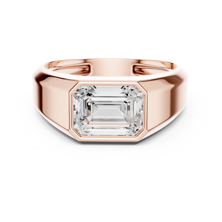 Emerald Cut Diamond Bezel Set Bold Signet Style Ring