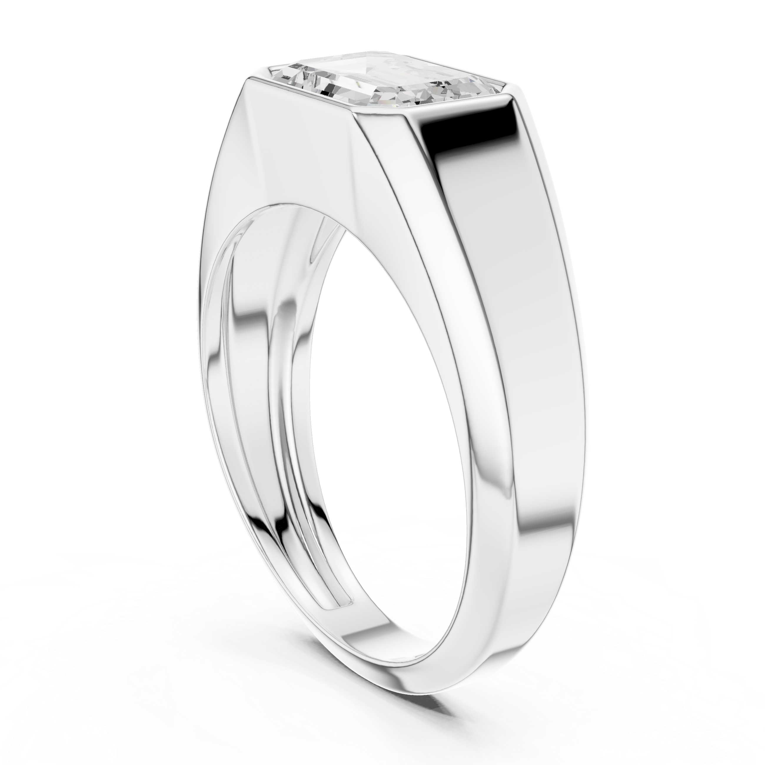 Emerald Cut Diamond Bezel Set Bold Signet Style Ring