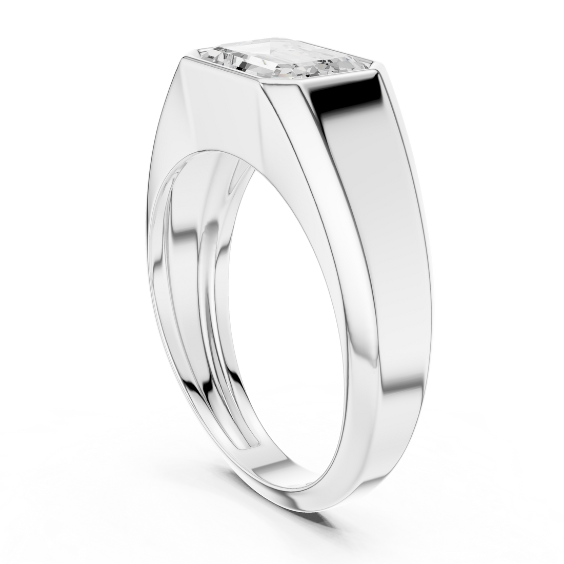 Emerald Cut Diamond Bezel Set Bold Signet Style Ring