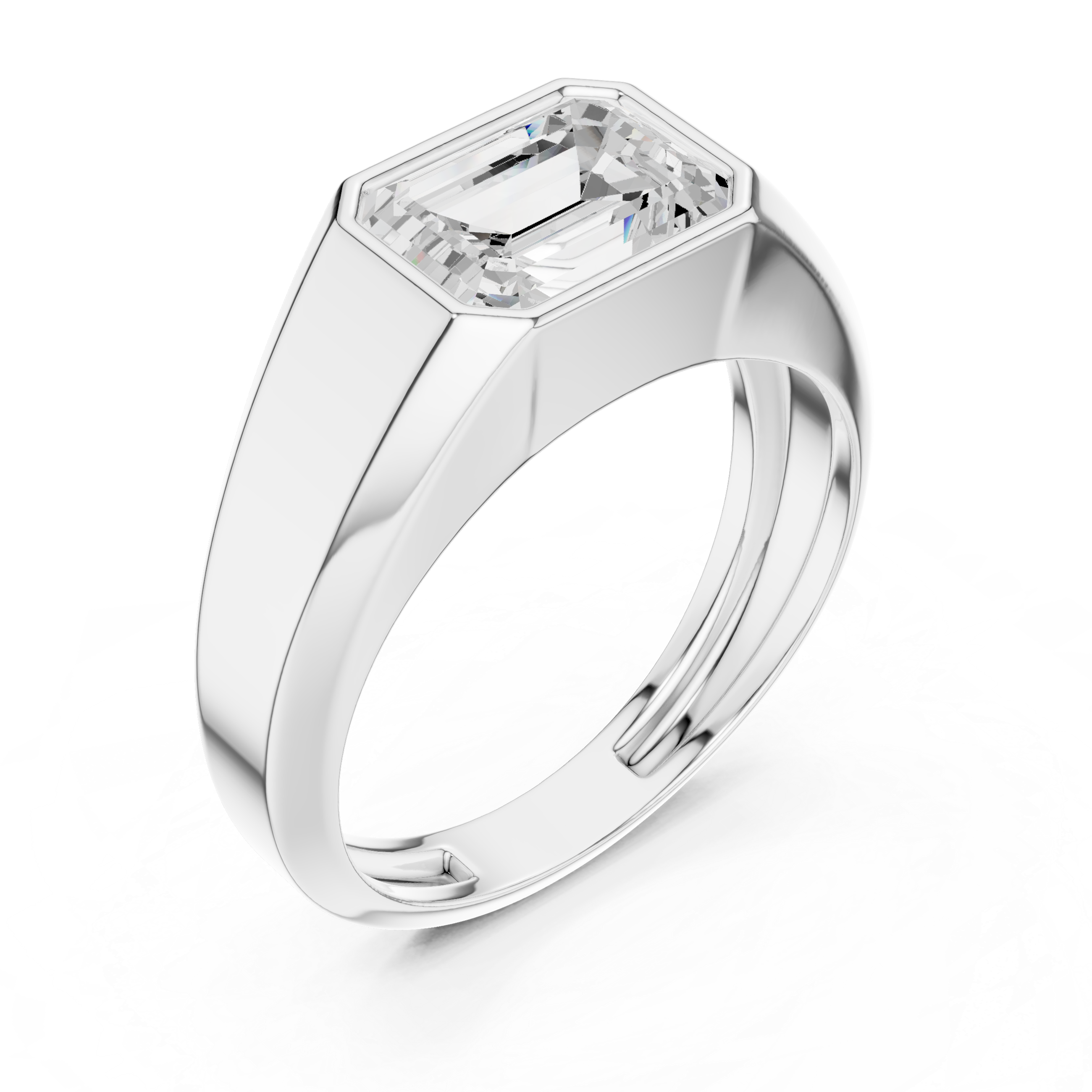 Emerald Cut Diamond Bezel Set Bold Signet Style Ring