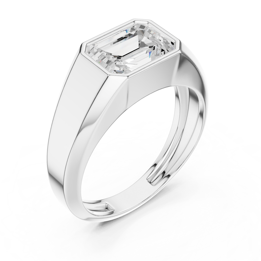 Emerald Cut Diamond Bezel Set Bold Signet Style Ring