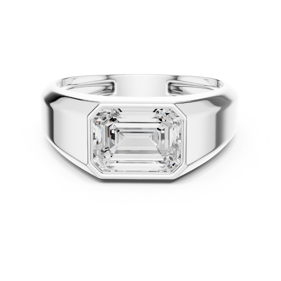 Emerald Cut Diamond Bezel Set Bold Signet Style Ring