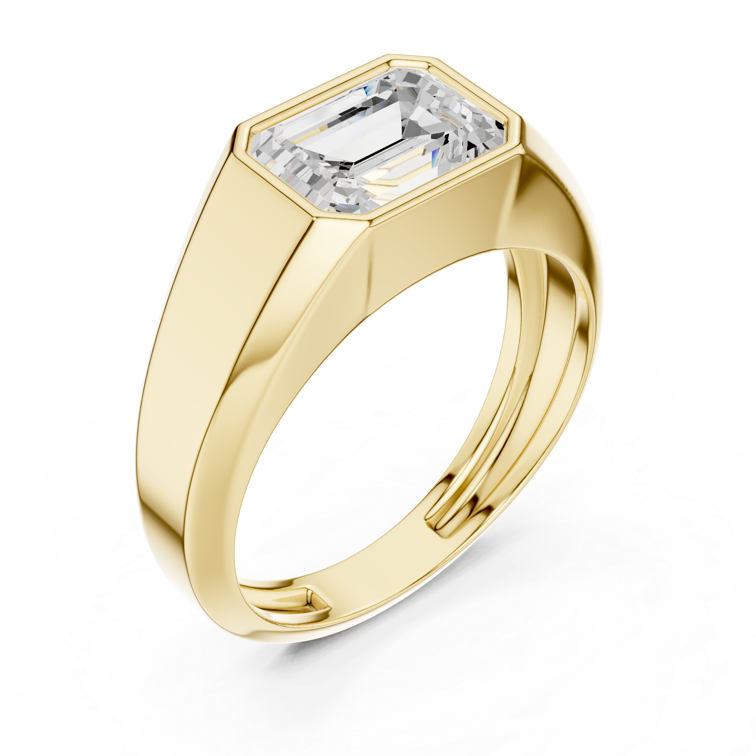 Emerald Cut Diamond Bezel Set Bold Signet Style Ring