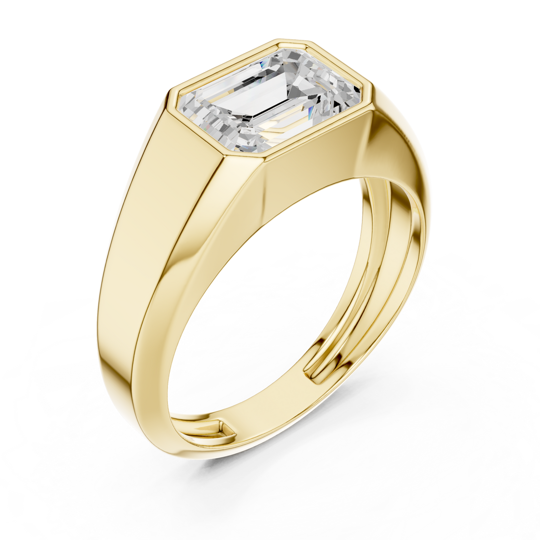 Emerald Cut Diamond Bezel Set Bold Signet Style Ring