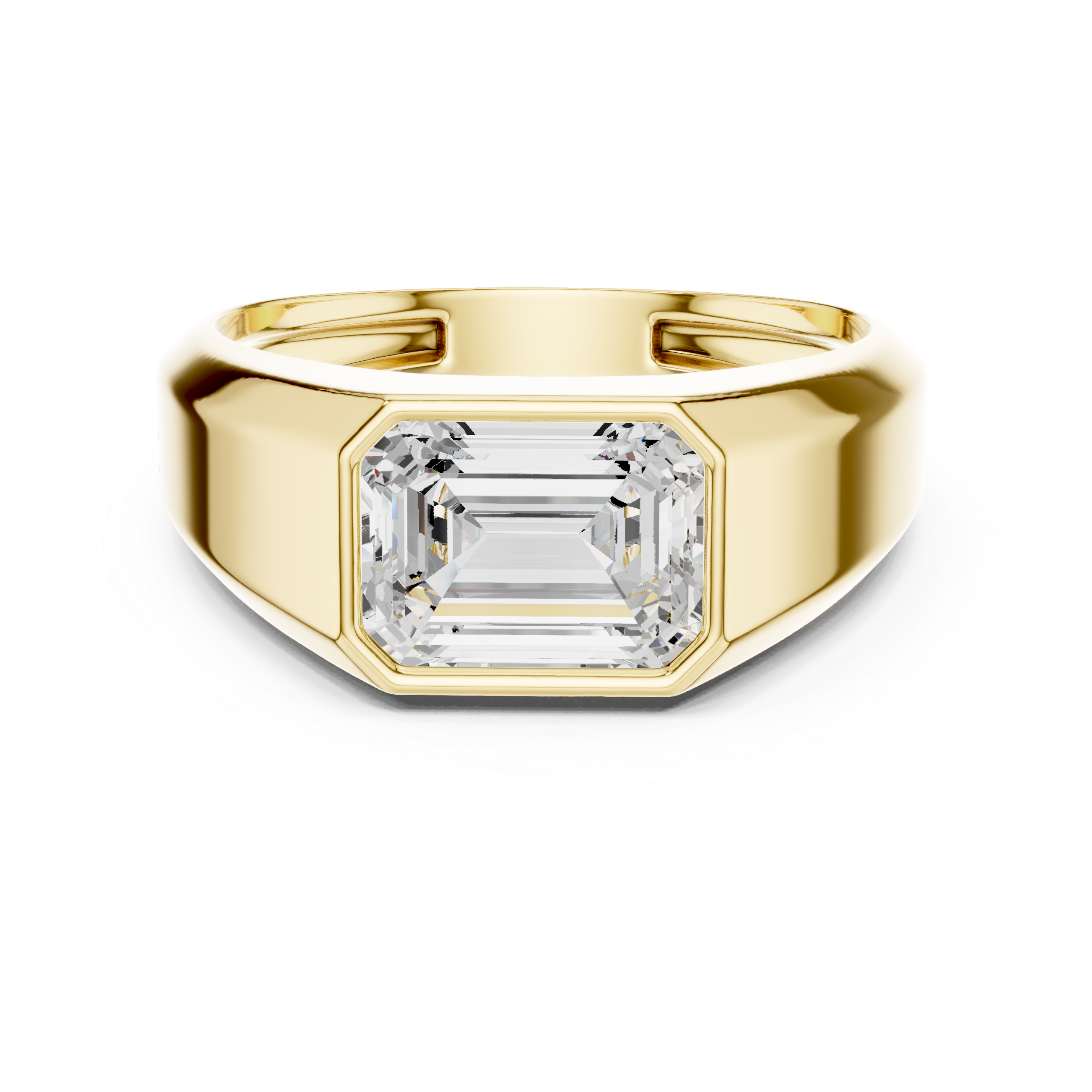 Emerald Cut Diamond Bezel Set Bold Signet Style Ring