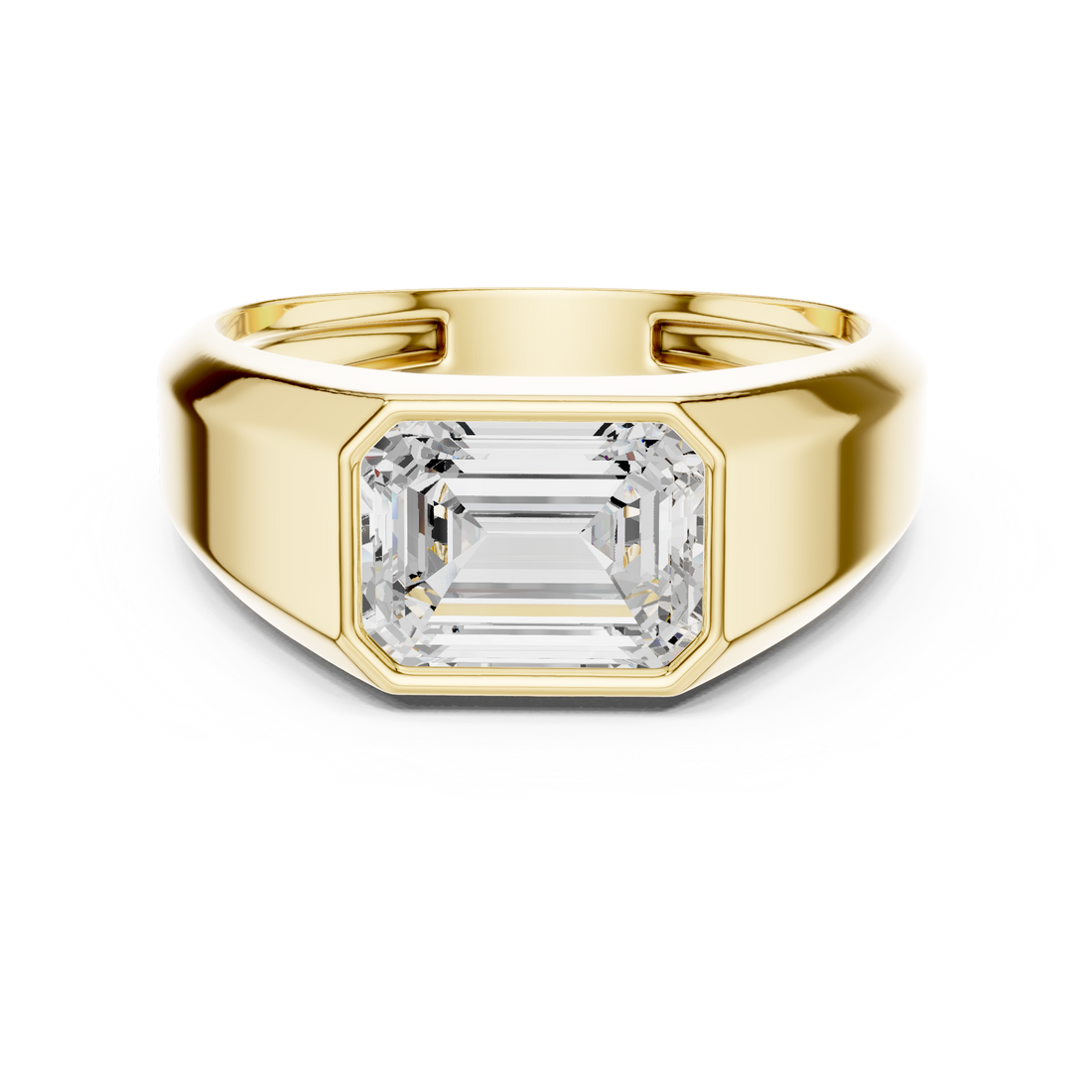 Emerald Cut Diamond Bezel Set Bold Signet Style Ring