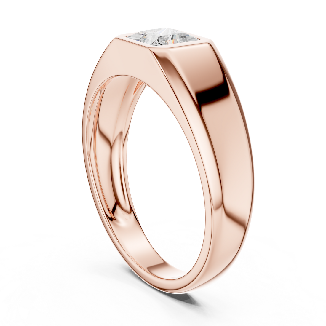 Princess Cut Diamond Solitaire Bezel Set Signet Band Ring Modern Classic
