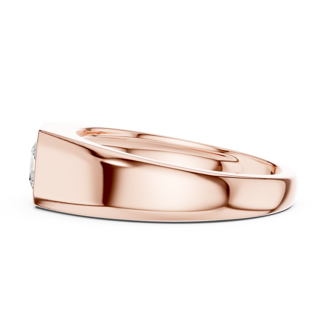 Princess Cut Diamond Solitaire Bezel Set Signet Band Ring Modern Classic