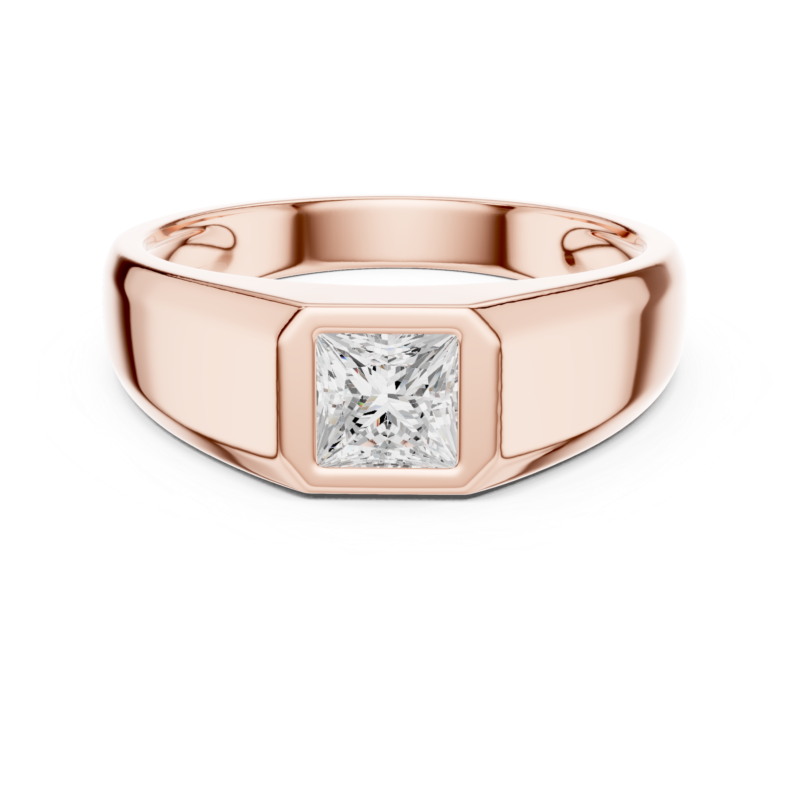 Princess Cut Diamond Solitaire Bezel Set Signet Band Ring Modern Classic