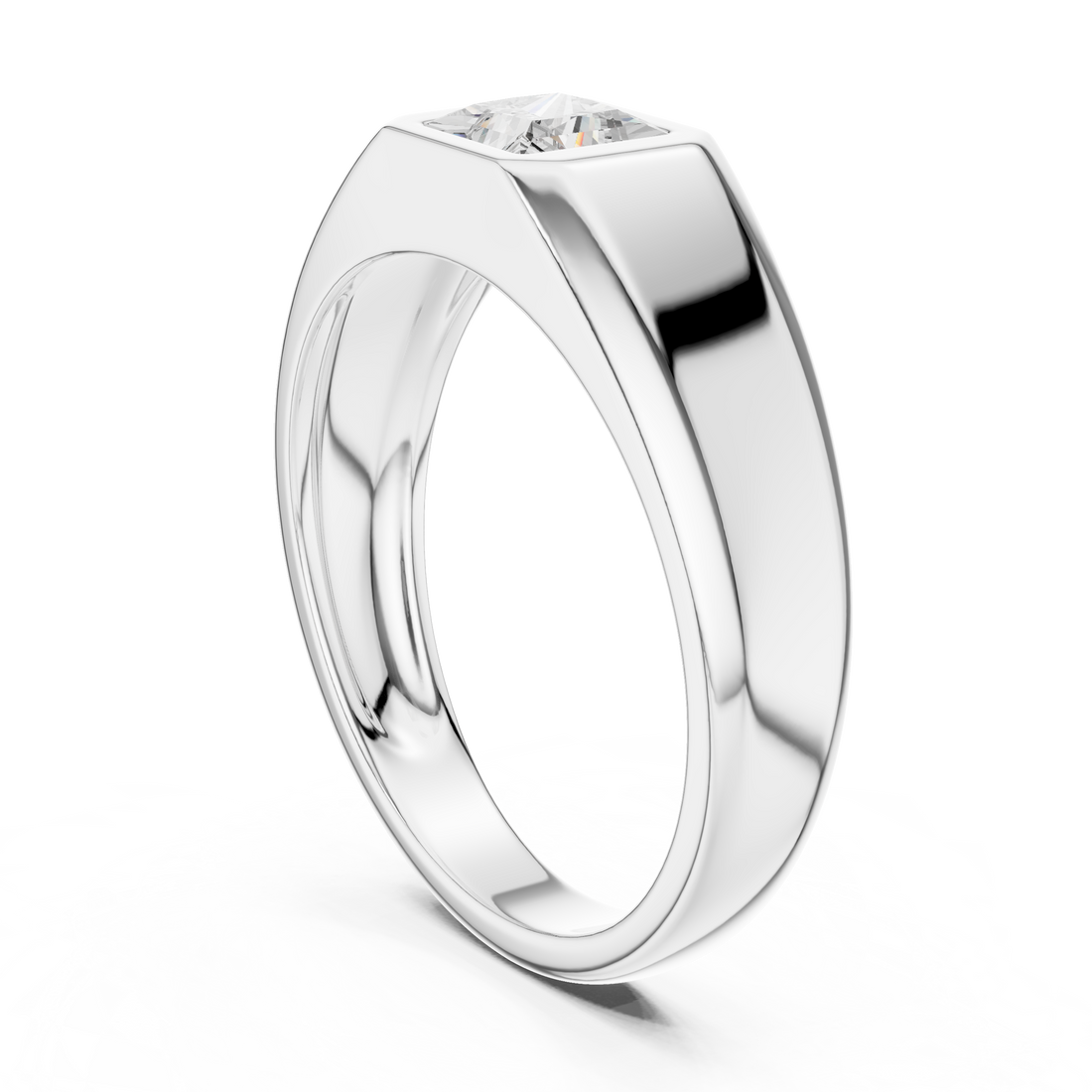 Princess Cut Diamond Solitaire Bezel Set Signet Band Ring Modern Classic