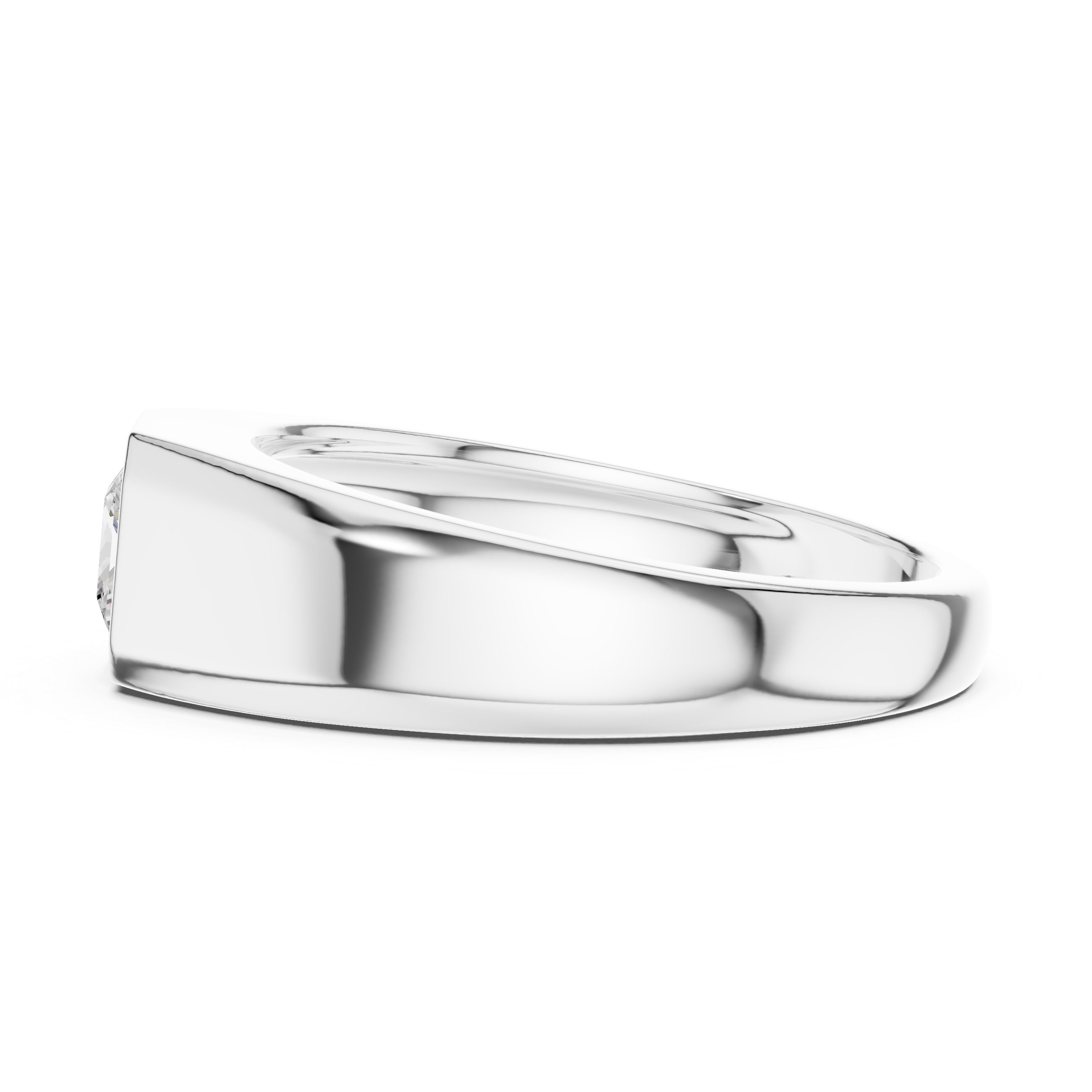 Princess Cut Diamond Solitaire Bezel Set Signet Band Ring Modern Classic