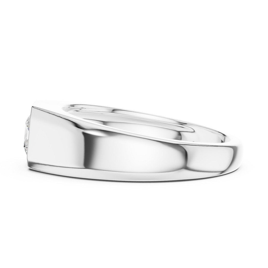 Princess Cut Diamond Solitaire Bezel Set Signet Band Ring Modern Classic