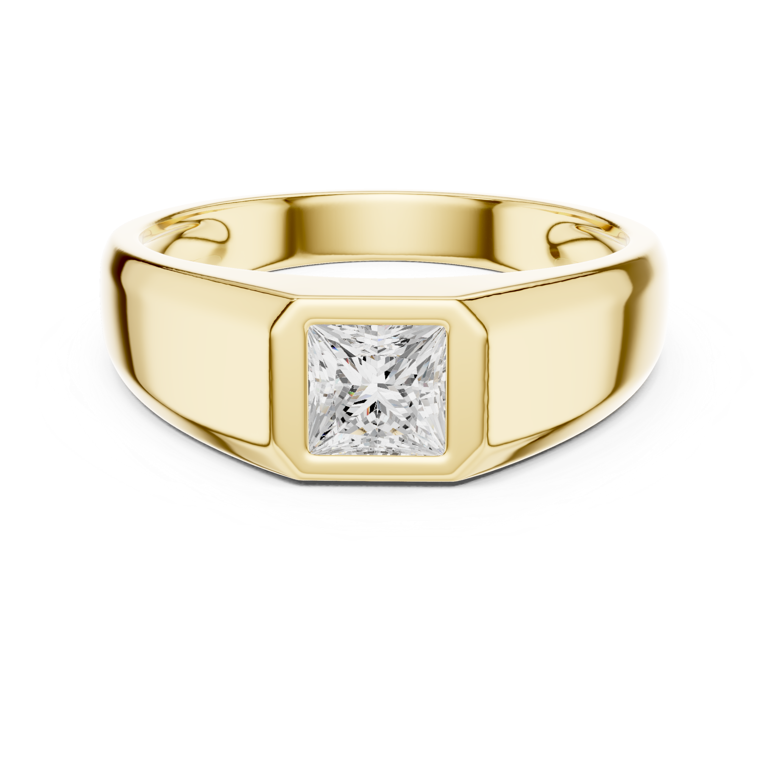 Princess Cut Diamond Solitaire Bezel Set Signet Band Ring Modern Classic