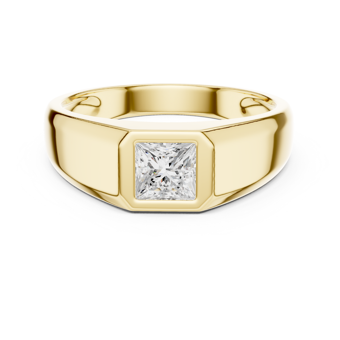 Princess Cut Diamond Solitaire Bezel Set Signet Band Ring Modern Classic