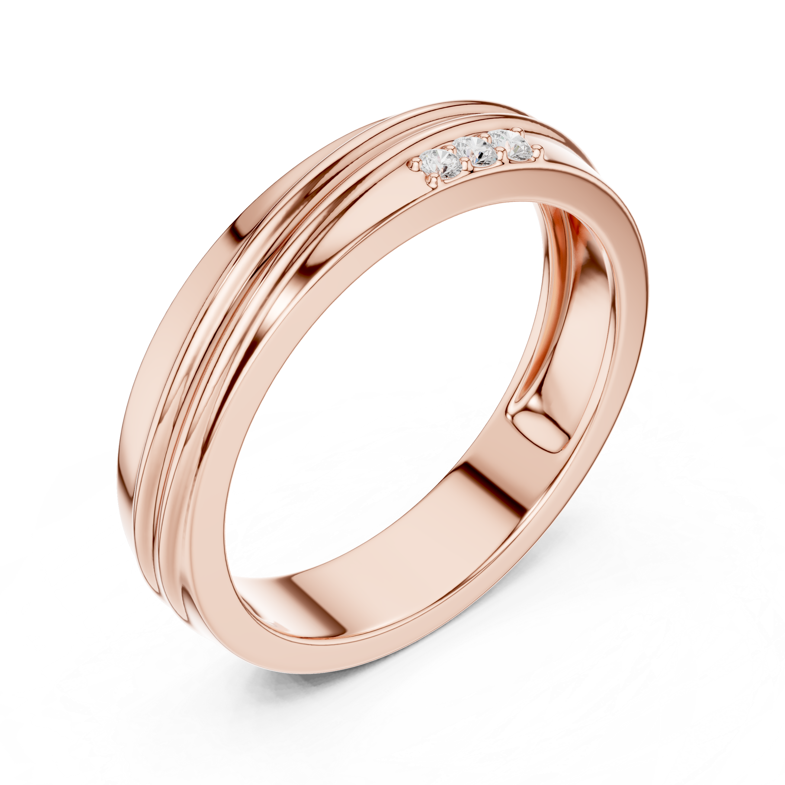 Sleek Round Diamond Trio Accent Grooved Band Ring