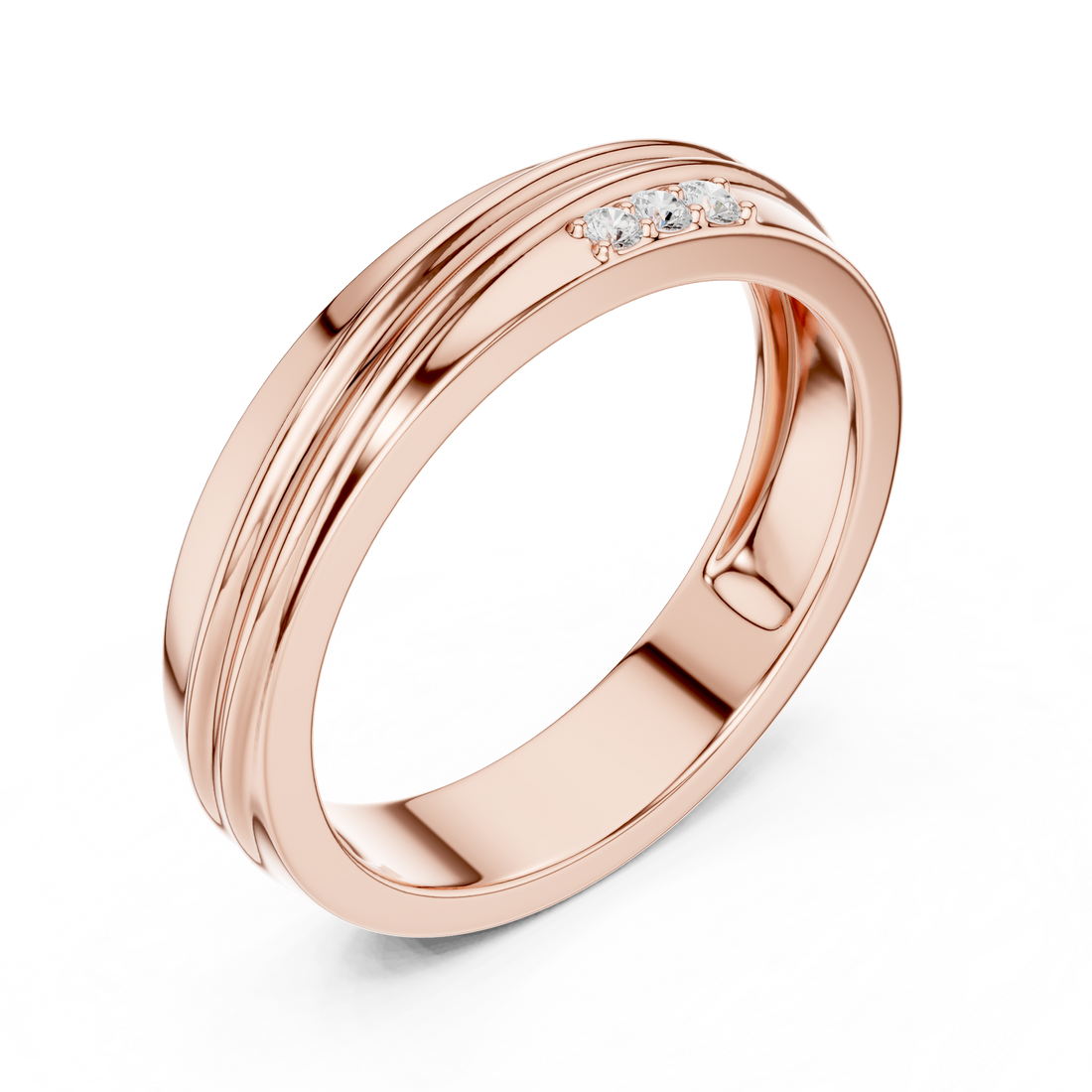 Sleek Round Diamond Trio Accent Grooved Band Ring
