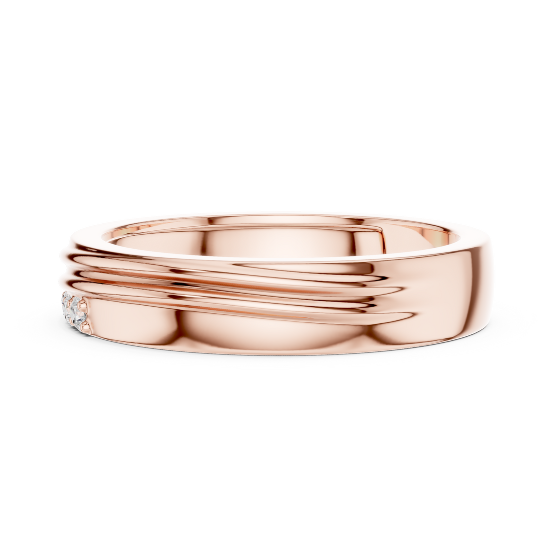 Sleek Round Diamond Trio Accent Grooved Band Ring