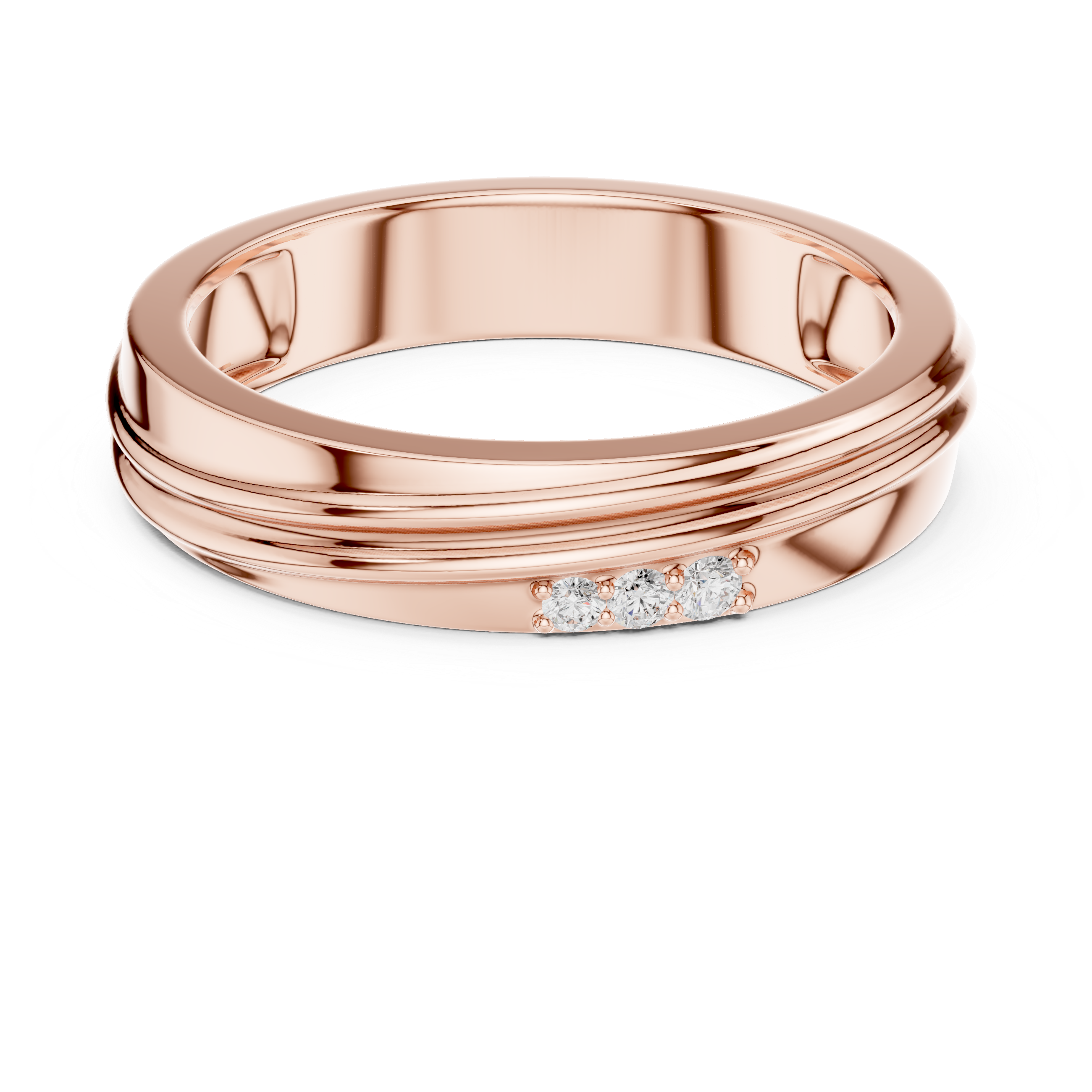 Sleek Round Diamond Trio Accent Grooved Band Ring