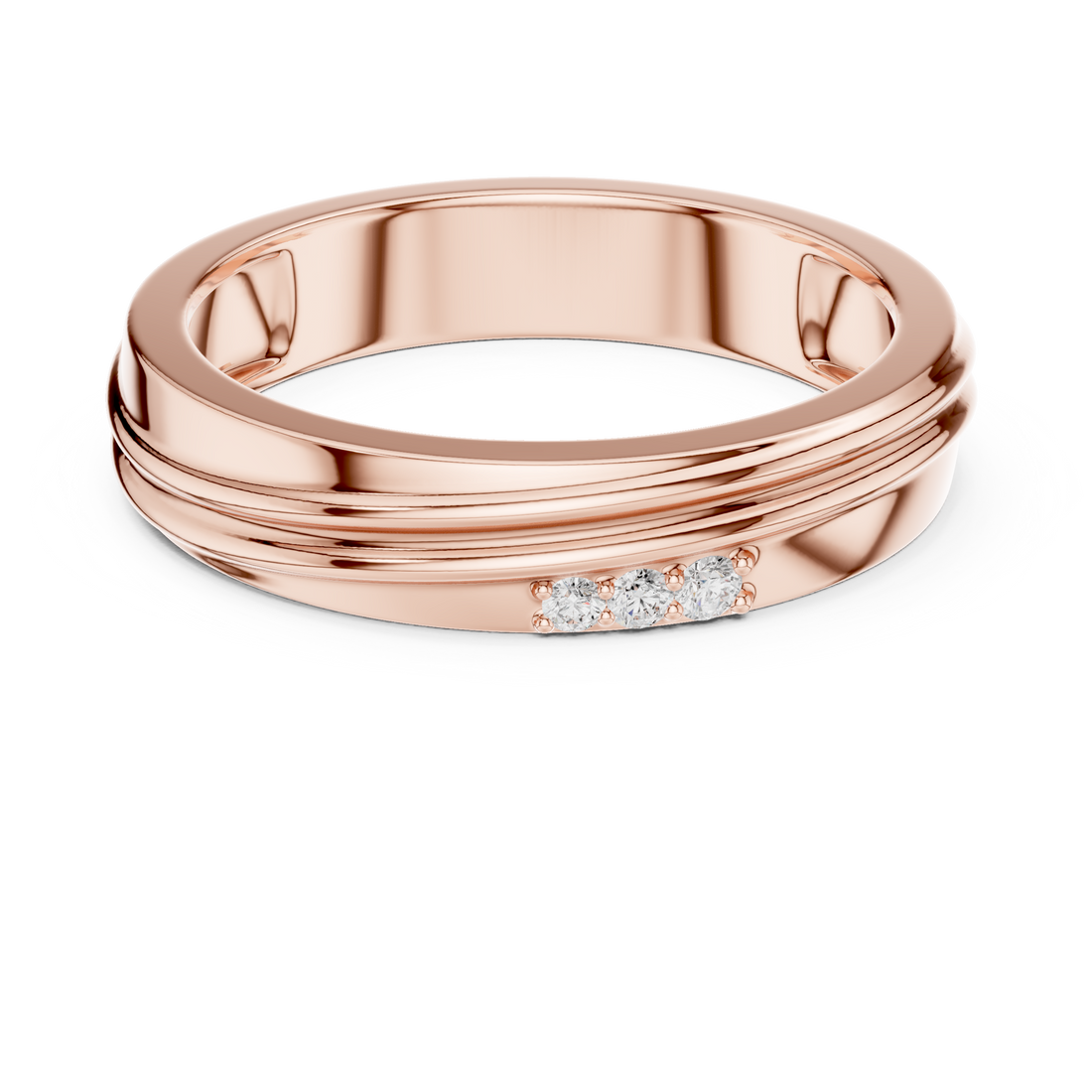 Sleek Round Diamond Trio Accent Grooved Band Ring