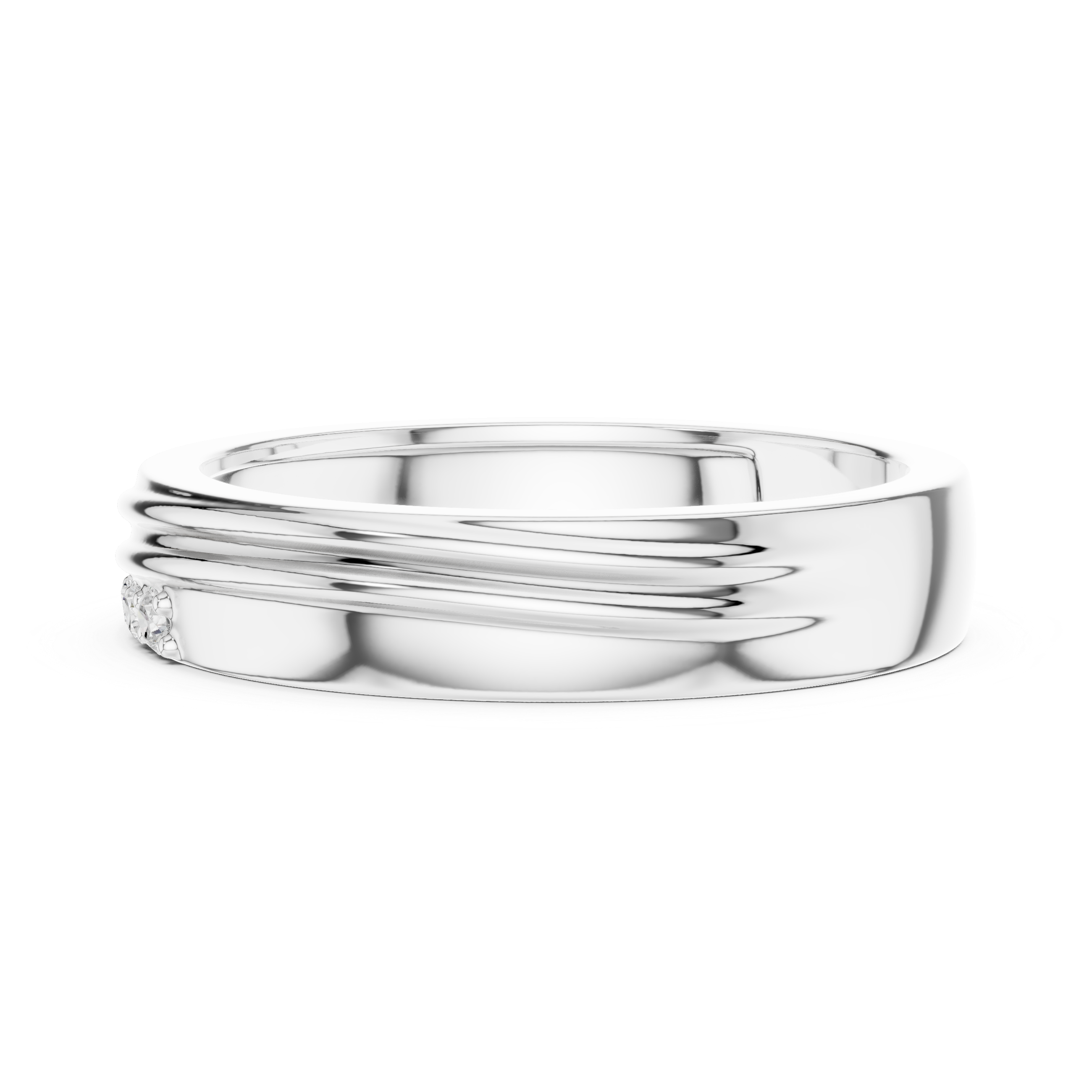 Sleek Round Diamond Trio Accent Grooved Band Ring