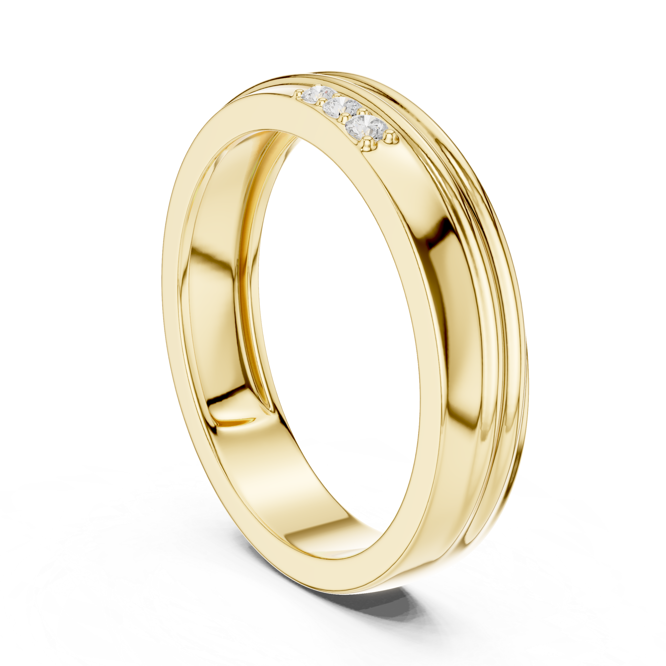 Sleek Round Diamond Trio Accent Grooved Band Ring