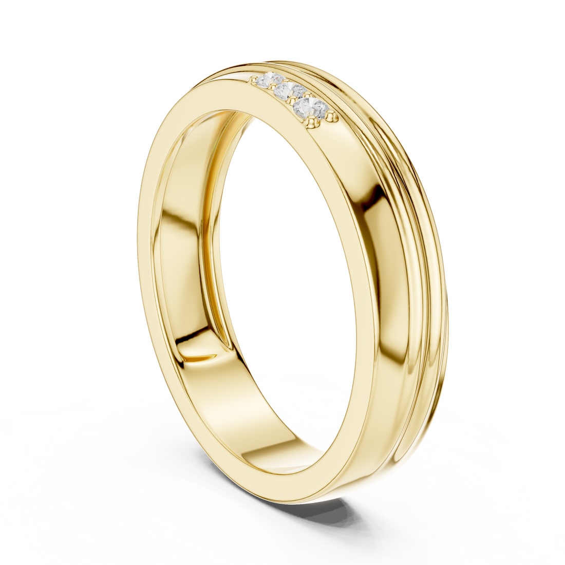 Sleek Round Diamond Trio Accent Grooved Band Ring