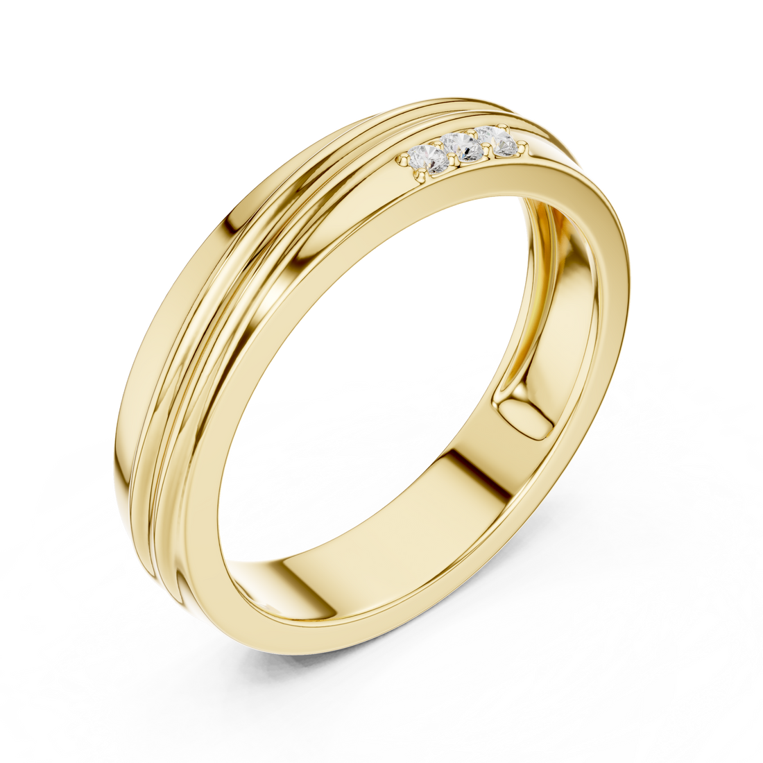 Sleek Round Diamond Trio Accent Grooved Band Ring