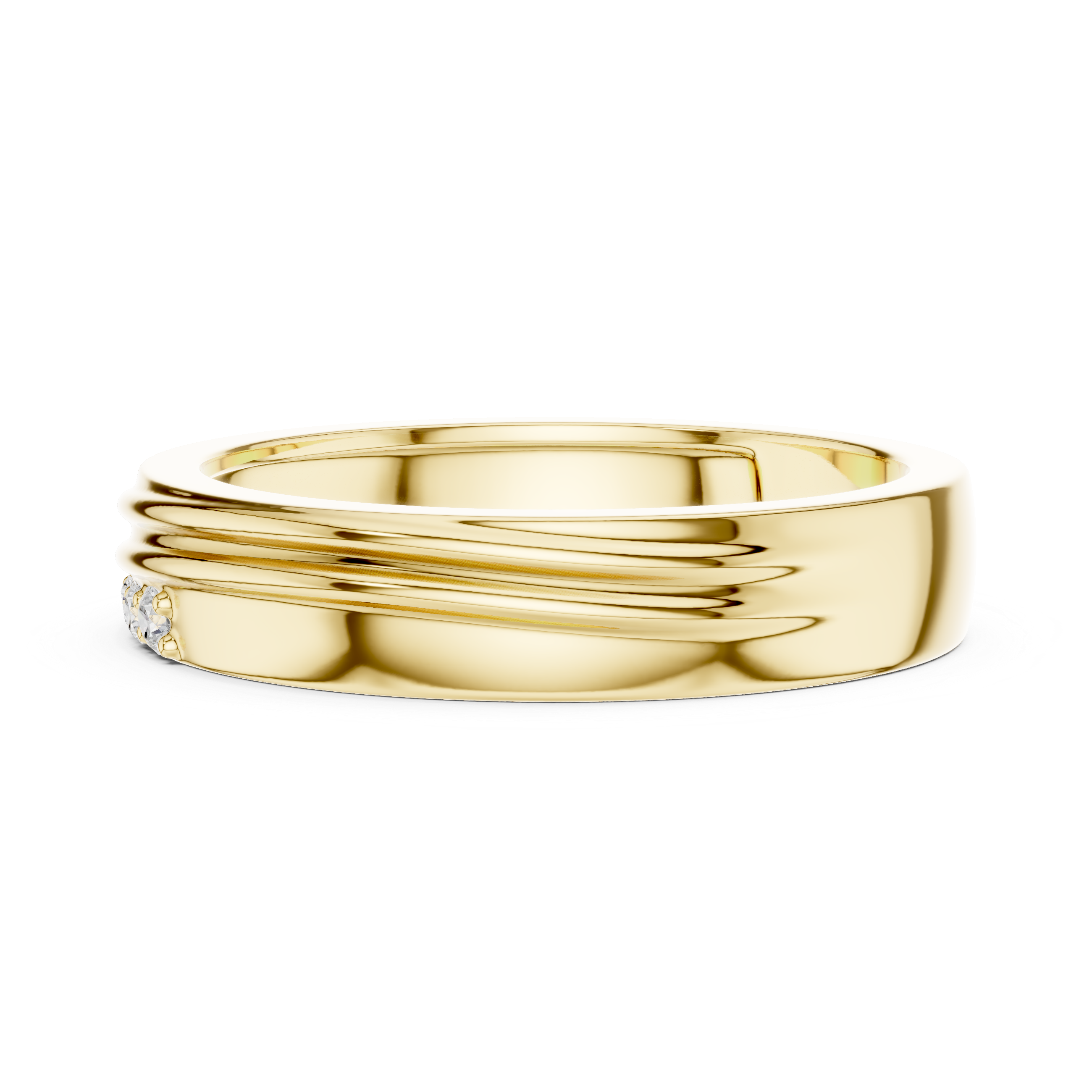 Sleek Round Diamond Trio Accent Grooved Band Ring