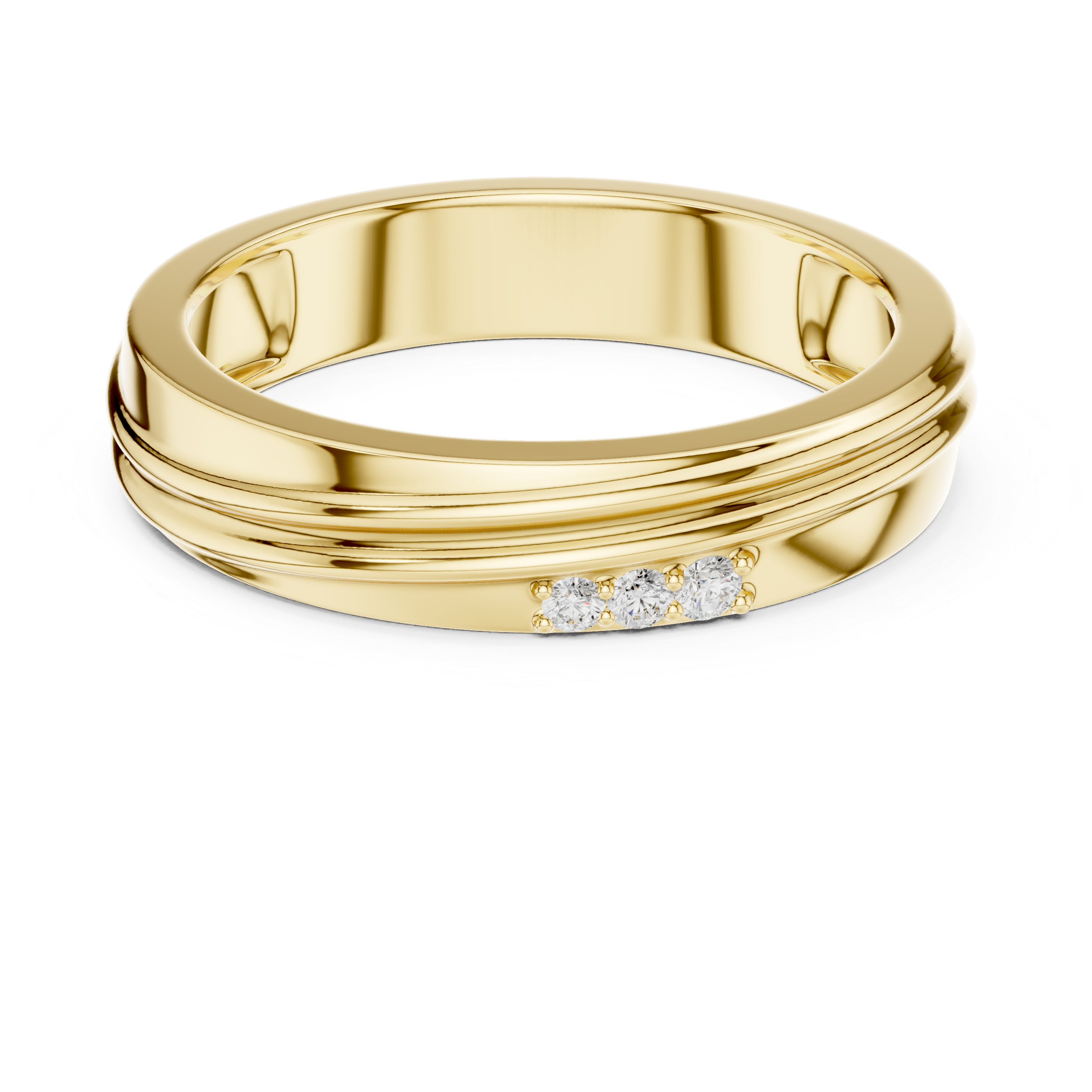 Sleek Round Diamond Trio Accent Grooved Band Ring