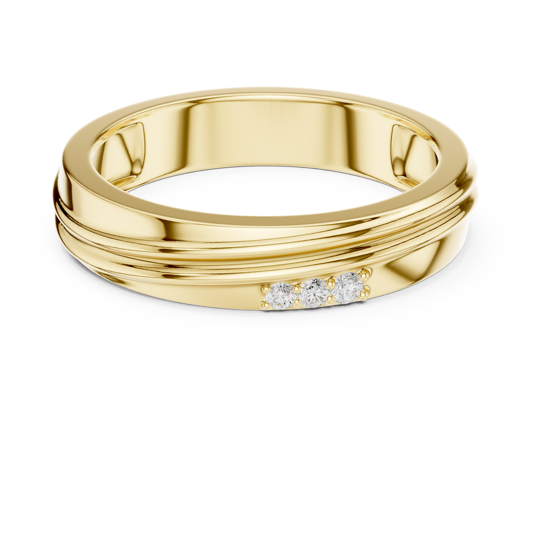 Sleek Round Diamond Trio Accent Grooved Band Ring