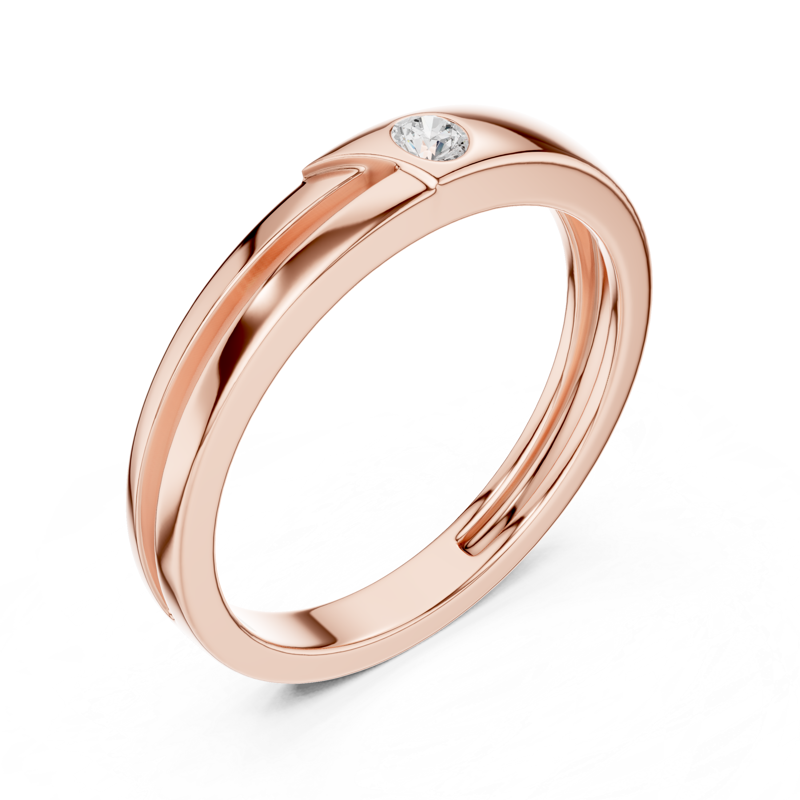 Round Cut Diamond Bezel Set Minimal Accent Band with Split Groove Design