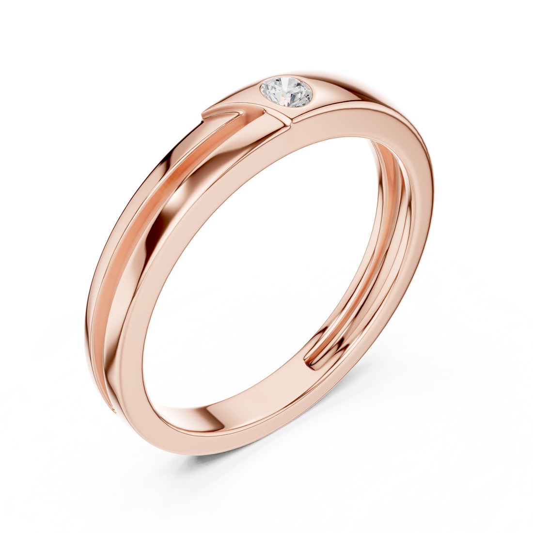 Round Cut Diamond Bezel Set Minimal Accent Band with Split Groove Design