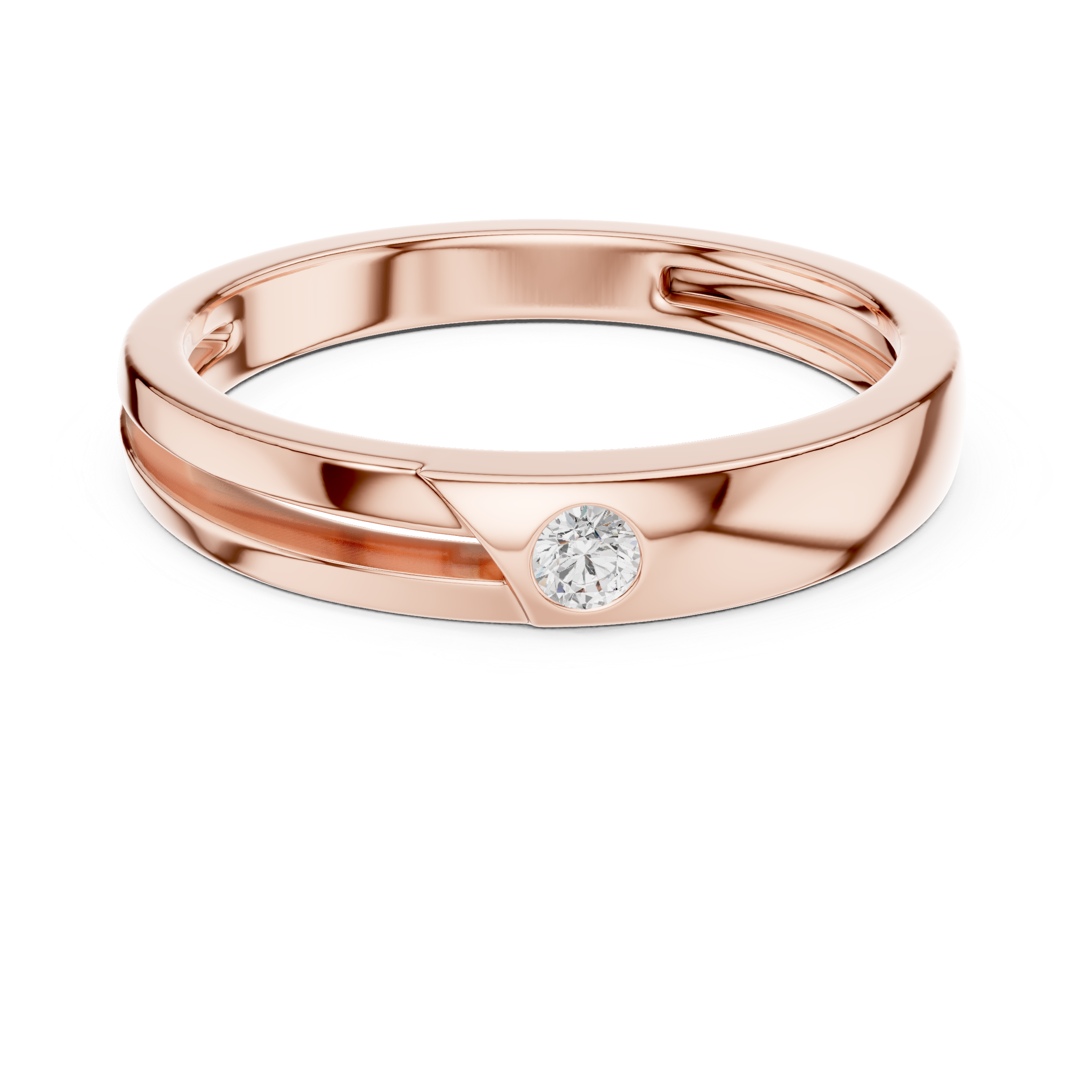 Round Cut Diamond Bezel Set Minimal Accent Band with Split Groove Design