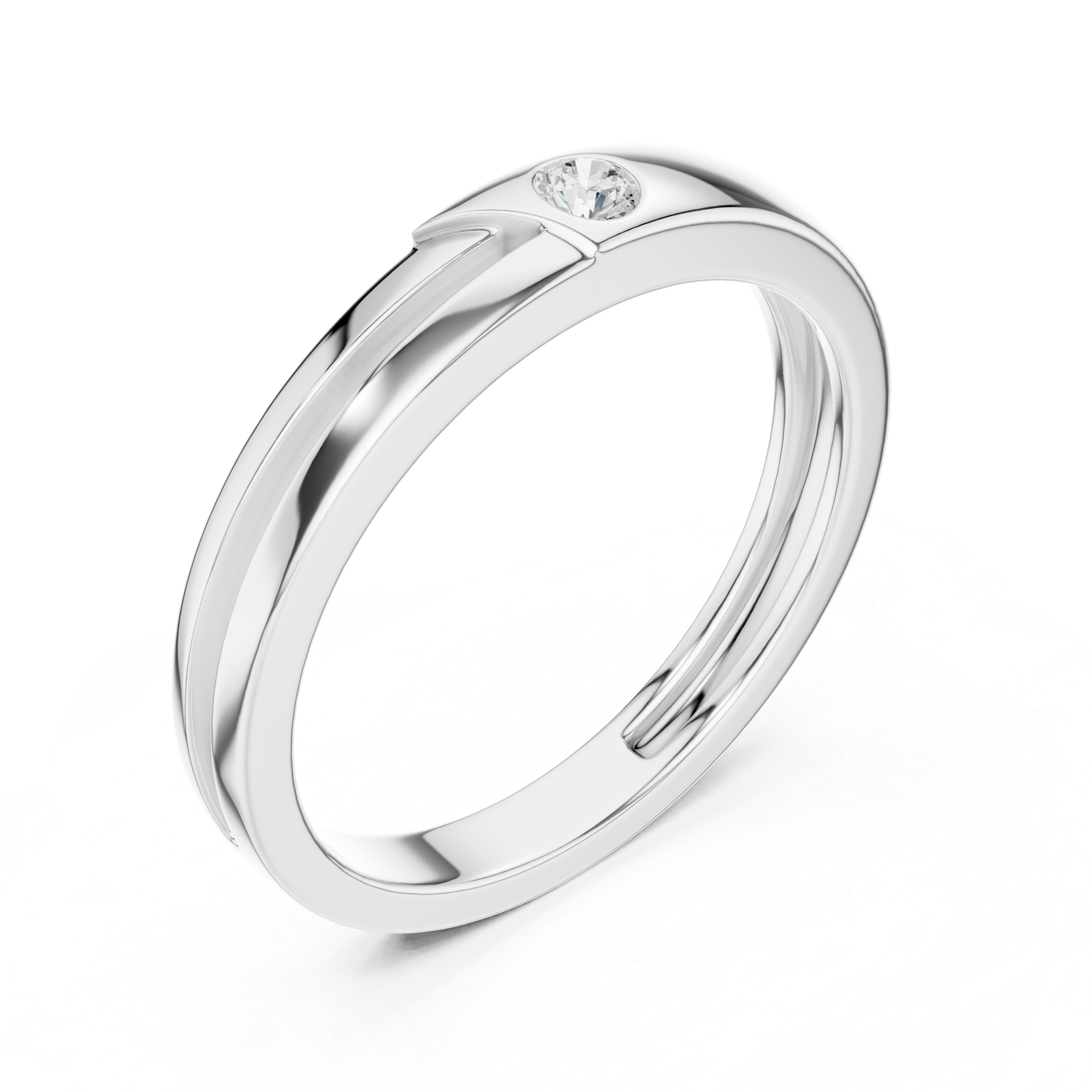 Round Cut Diamond Bezel Set Minimal Accent Band with Split Groove Design