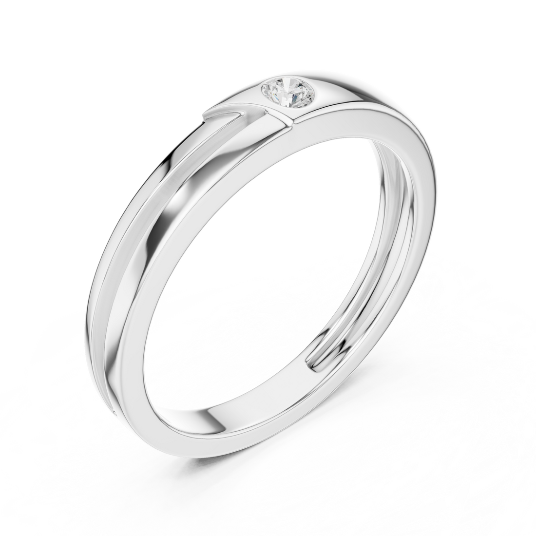 Round Cut Diamond Bezel Set Minimal Accent Band with Split Groove Design