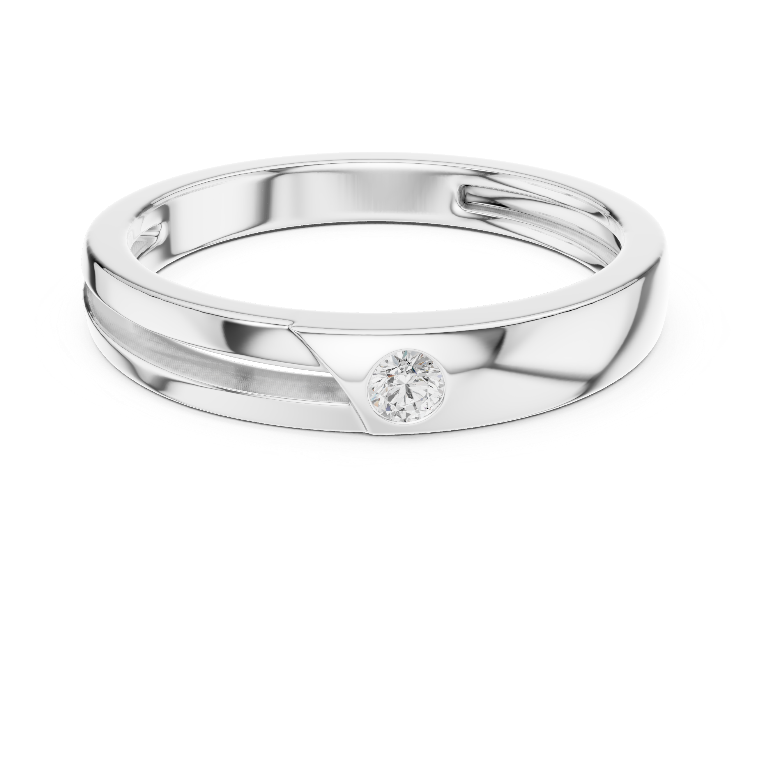 Round Cut Diamond Bezel Set Minimal Accent Band with Split Groove Design