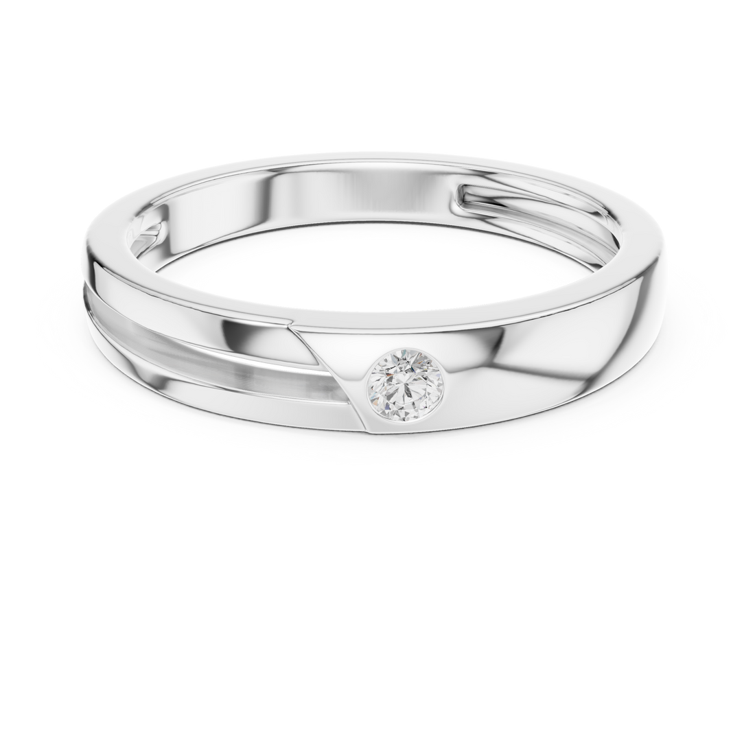 Round Cut Diamond Bezel Set Minimal Accent Band with Split Groove Design