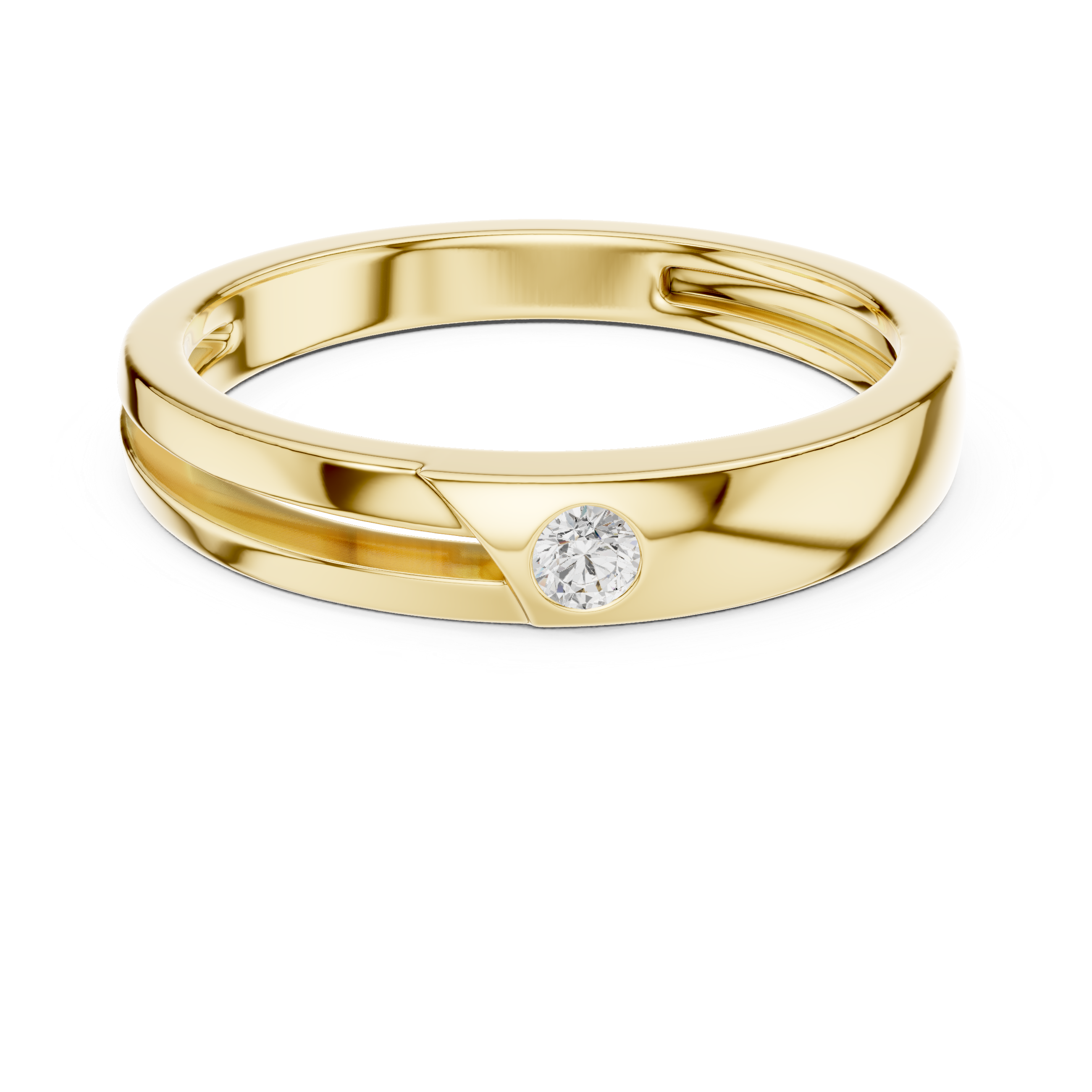 Round Cut Diamond Bezel Set Minimal Accent Band with Split Groove Design