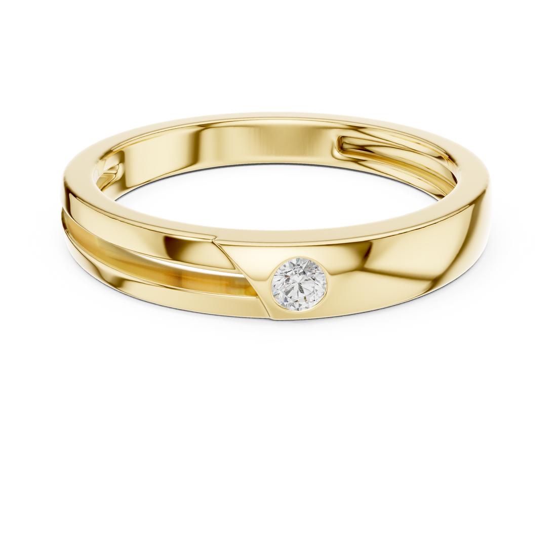 Round Cut Diamond Bezel Set Minimal Accent Band with Split Groove Design