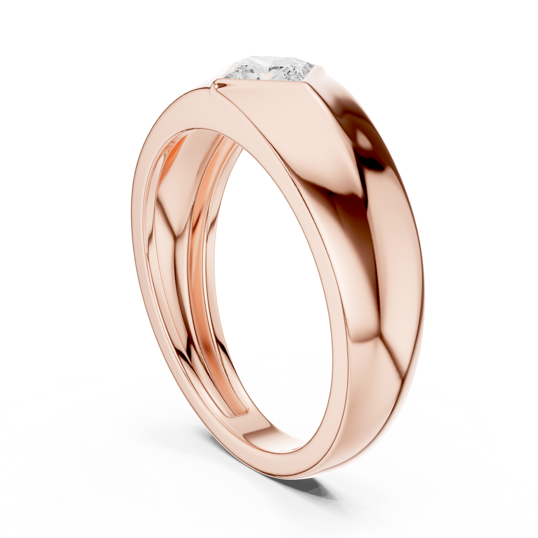 Princess Cut Diamond Solitaire Rotated Bezel Signet Band Ring Modern Geometry