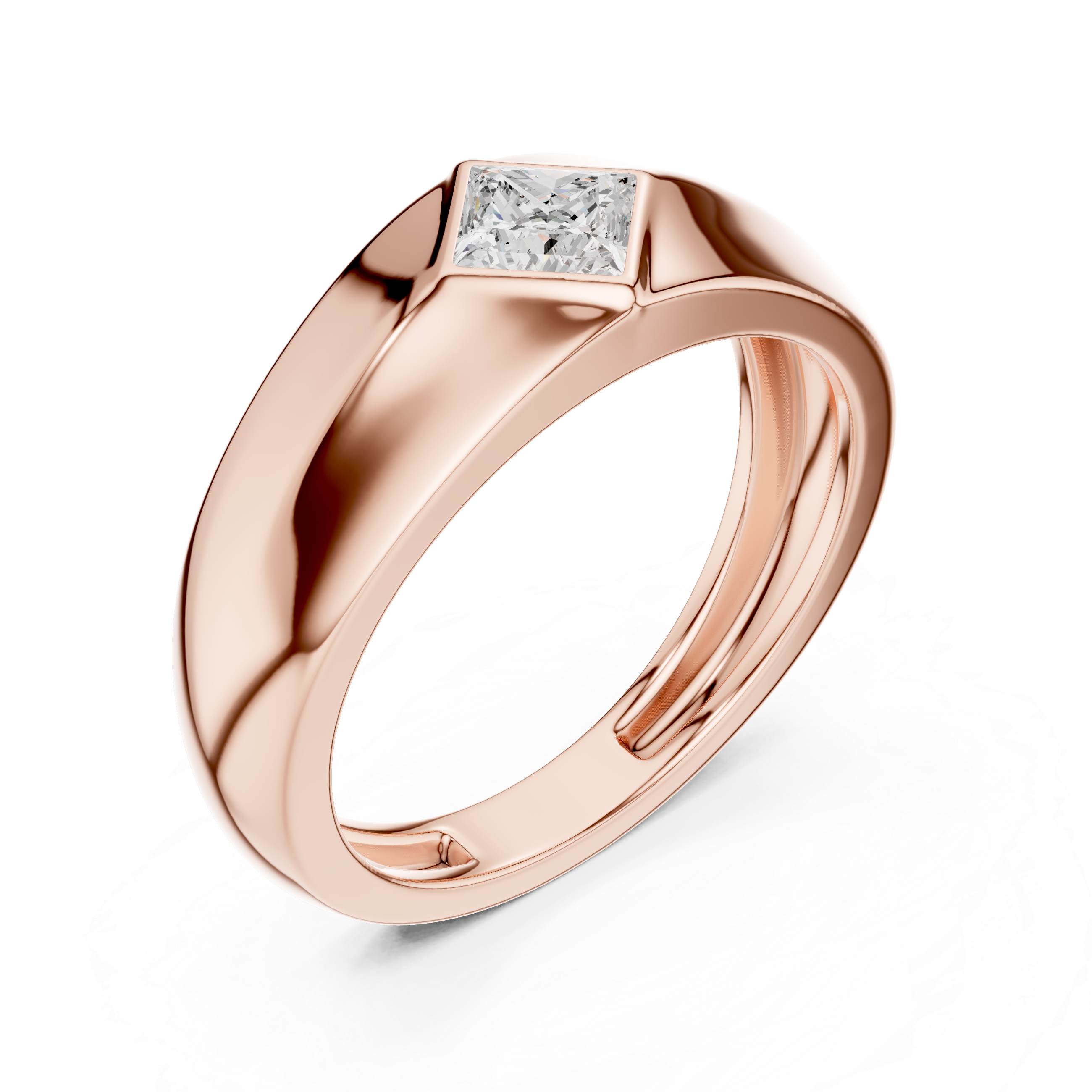 Princess Cut Diamond Solitaire Rotated Bezel Signet Band Ring Modern Geometry