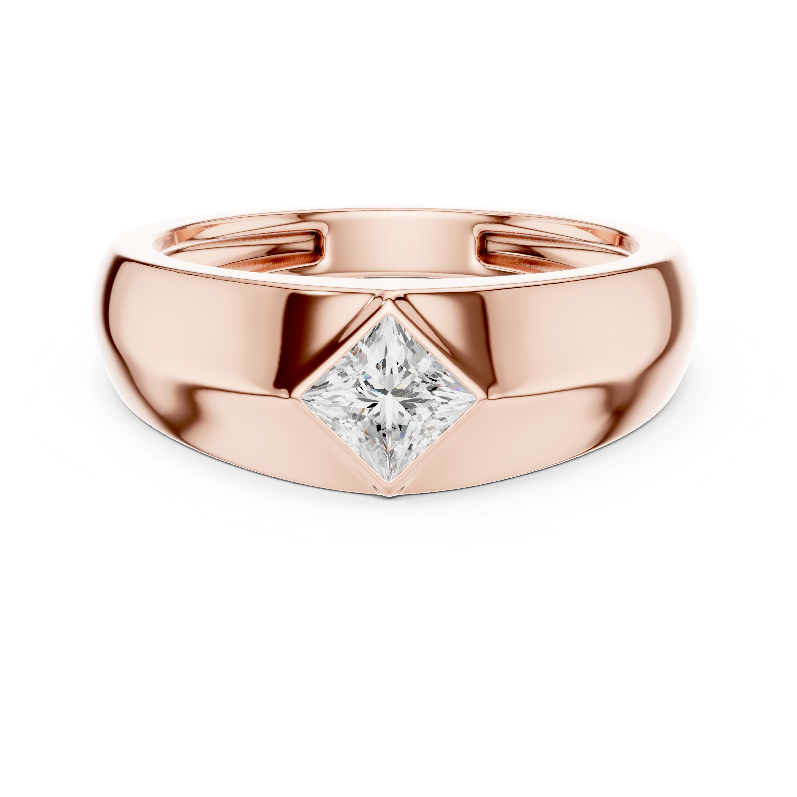 Princess Cut Diamond Solitaire Rotated Bezel Signet Band Ring Modern Geometry
