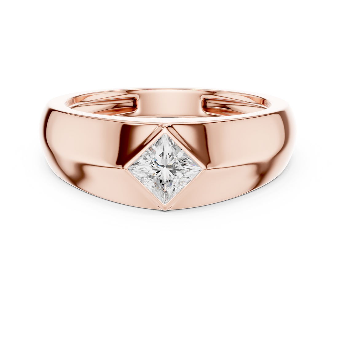 Princess Cut Diamond Solitaire Rotated Bezel Signet Band Ring Modern Geometry