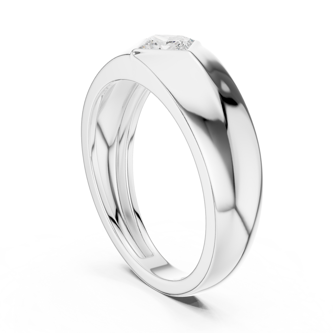 Princess Cut Diamond Solitaire Rotated Bezel Signet Band Ring Modern Geometry